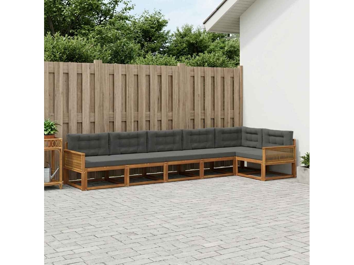 Vidaxl Conjunto De Sofás Para Exterior 6 Pcs Natural E Antracite