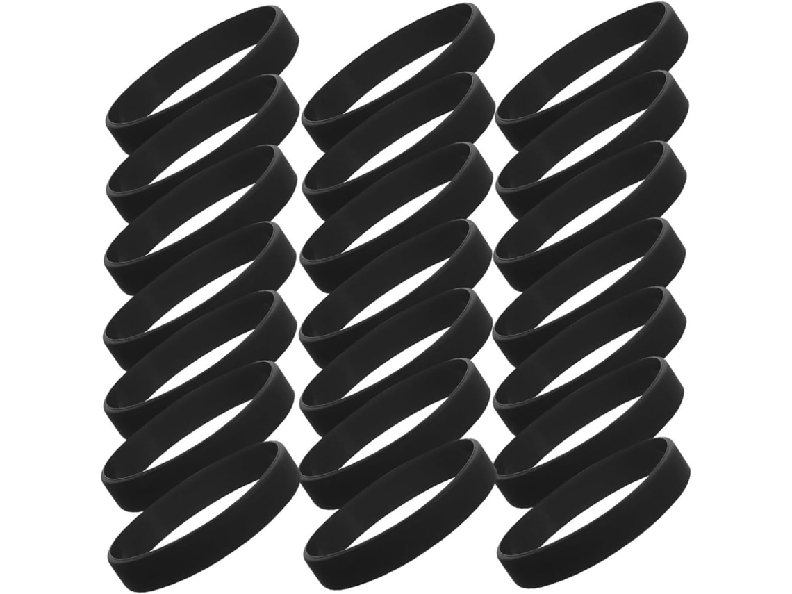 Pacote com 50 pulseiras de silicone Pretas para eventos e equipes, ajustáveis e personalizáveis, ideais para