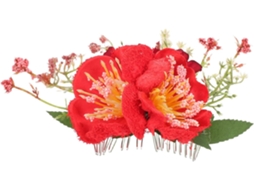 Caneta para Cabelo Com Flores Artificiais, Desenho Floral Vermelho, Confeccionada em Metal Resistente.