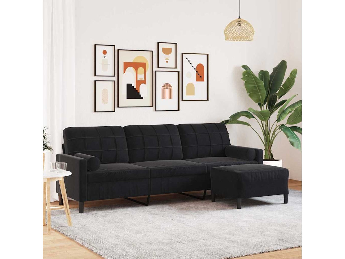 Vidaxl Sofá De 3 Lugares Com Apoio De Pés 210 Cm Veludo Preto