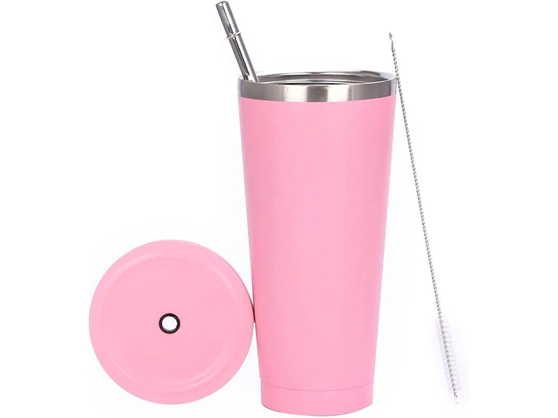 Rebe-Cuta De Acero De Acero Con Vaco, Tampa Aireme Y Palha, 500ml, Cor Rosa Gris Luz