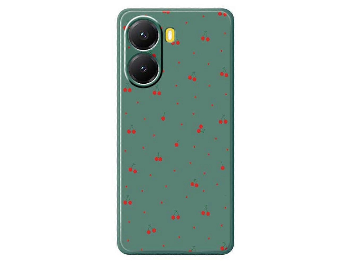 Capa Tkdaddy Para Xiaomi Redmi Turbo 4 5g / Poco X7 Pro 5g Com Estampa De Cereja Vermelha E Bordas Retas Em Tpu, Capa Traseira Verde