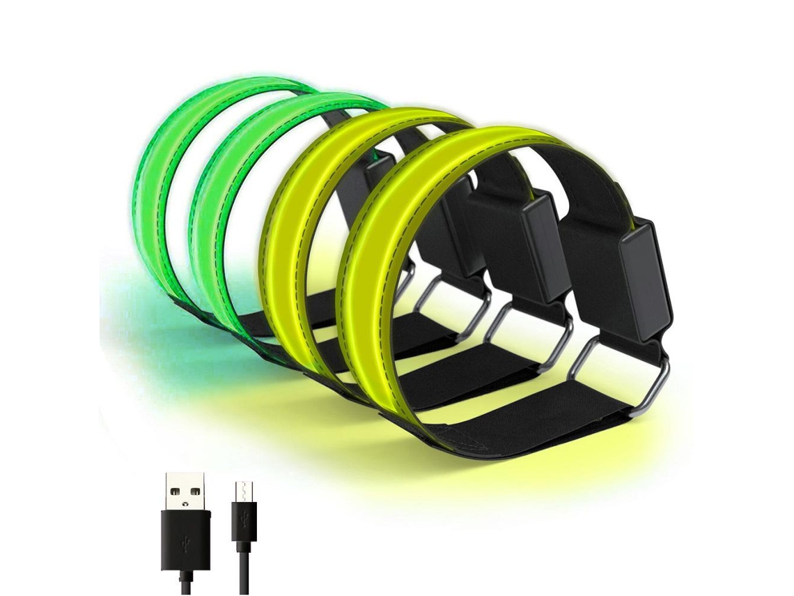 4 pulseiras BUSINESS LED recarregáveis com USB, faixa reflexiva ajustável, para corrida, ciclismo, esportes ao ar livre | S/MARCA