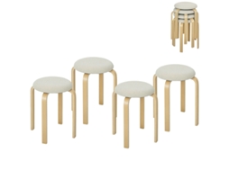 Conjunto De 4 Bancos Empilháveis Redondos Estilo Linho,bancos Estofados Para Sala De Jantar,sala De Estar E Cozinha,creme Claro Mega Echo Trade Shop