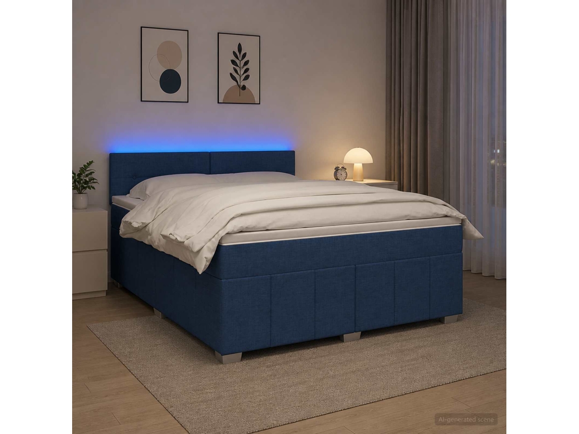 Vidaxl Cama Box Spring Com Colchão Azul 160 X 200 Cm Tecido