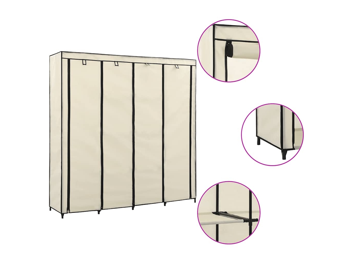 Vidaxl Roupeiro Com 4 Compartimentos 175x45x170 Cm Cor Creme