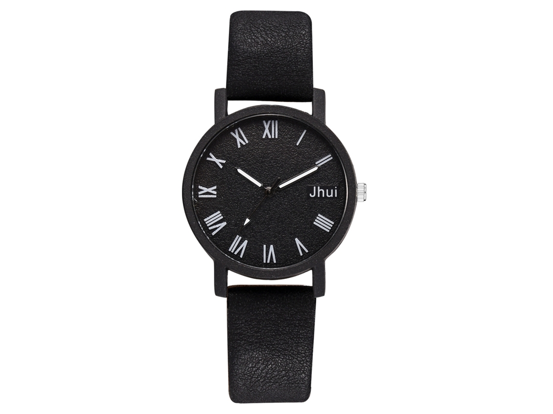 Relógio de Pulso Feminino Simples com Cinto Pu e Movimento de Quartzo Preto