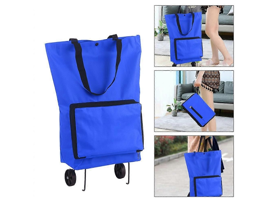 Carrinho de Compras Dobrável com Rodas, Reutilizável, para Compras e Viagens, Azul. GOKOCO