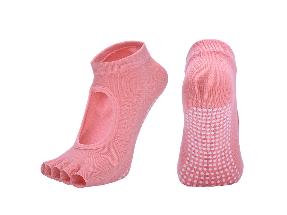Meias de yoga respiráveis com solado antiderrapante para Pilates, laranja