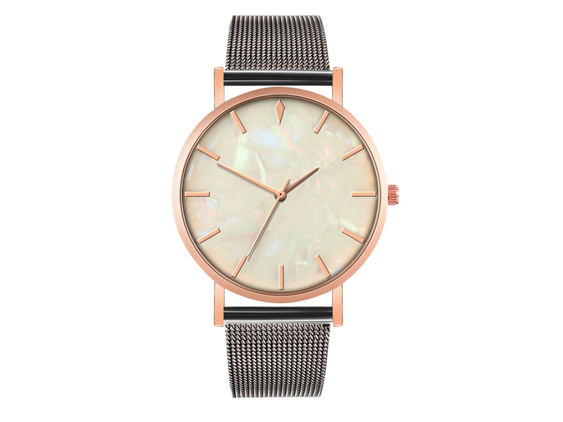 Reloj De Cuarzo De Moda Para Parejas Con Correa De Malla, Dial Personalizado (blanco Oro Rosa Negro)