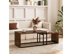 Conjunto Duas Mesas Baixas Formas Variadas Pés Metal Preto Castanho Design Elegante Multifuncional