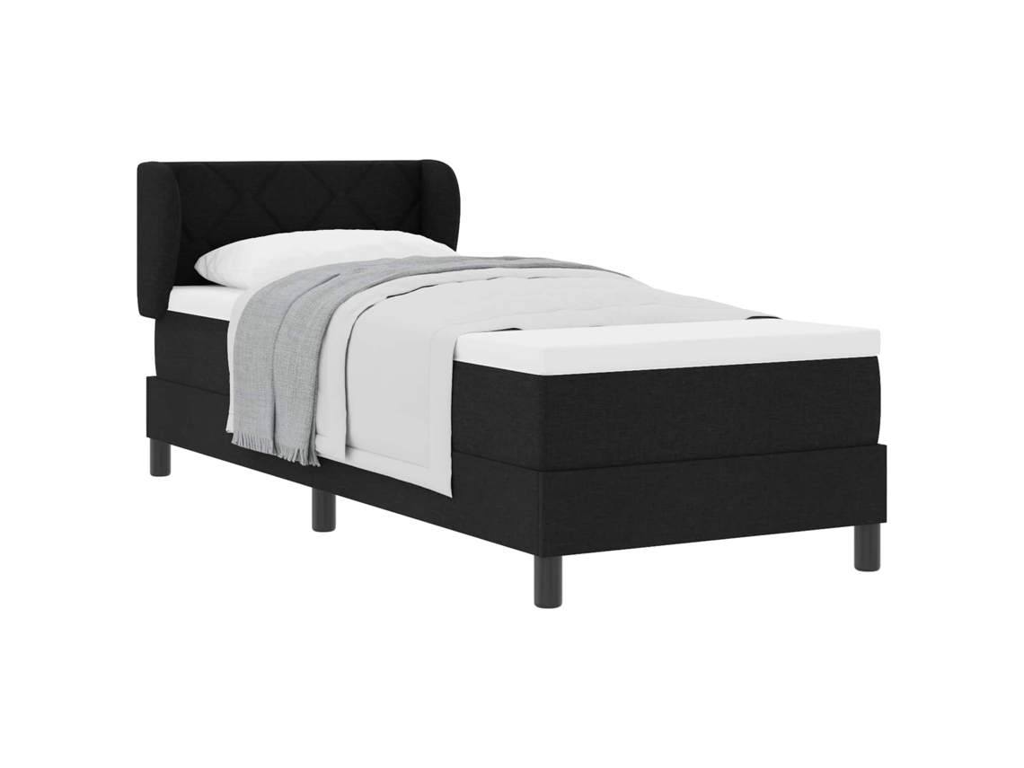 Cama De Solteiro | Camas Para Quarto | Cama Box Com Colchão Com Cabeceira Preto 80 X 200 Cm Tecido