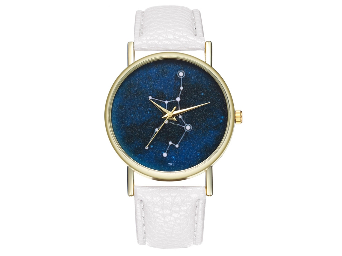 Reloj De Cuarzo Con Correa De Cuero Pu Moda Dial Redondo Cielo Estrellado Pulsera Blanca