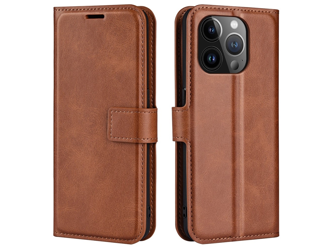 Capa Textura Gémeo Para Iphone 15 Pro Max Pele Sintética Magnética Castanho