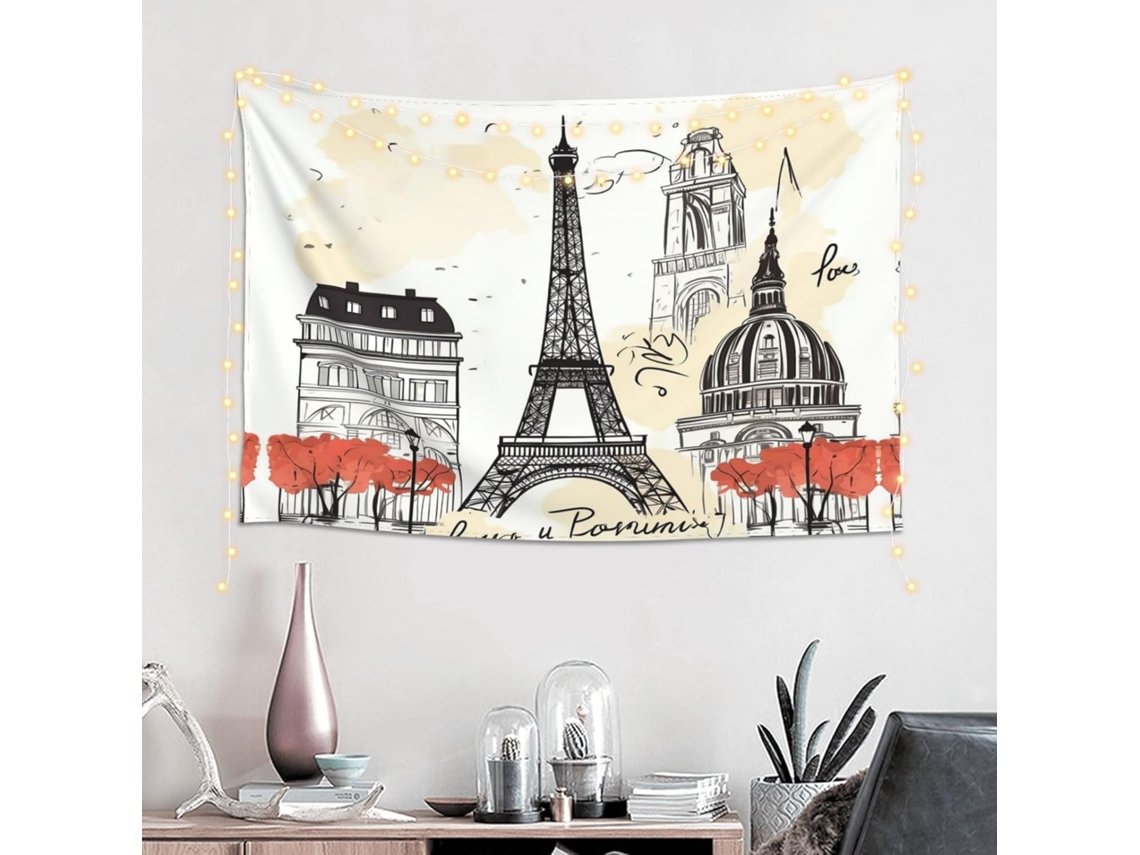 Tapeçaria Parede Com Design Parisiense, Linda Peça Decorativa Quarto E Sala Estar, 152 X 102 Cm (60 X 40 Polegadas)