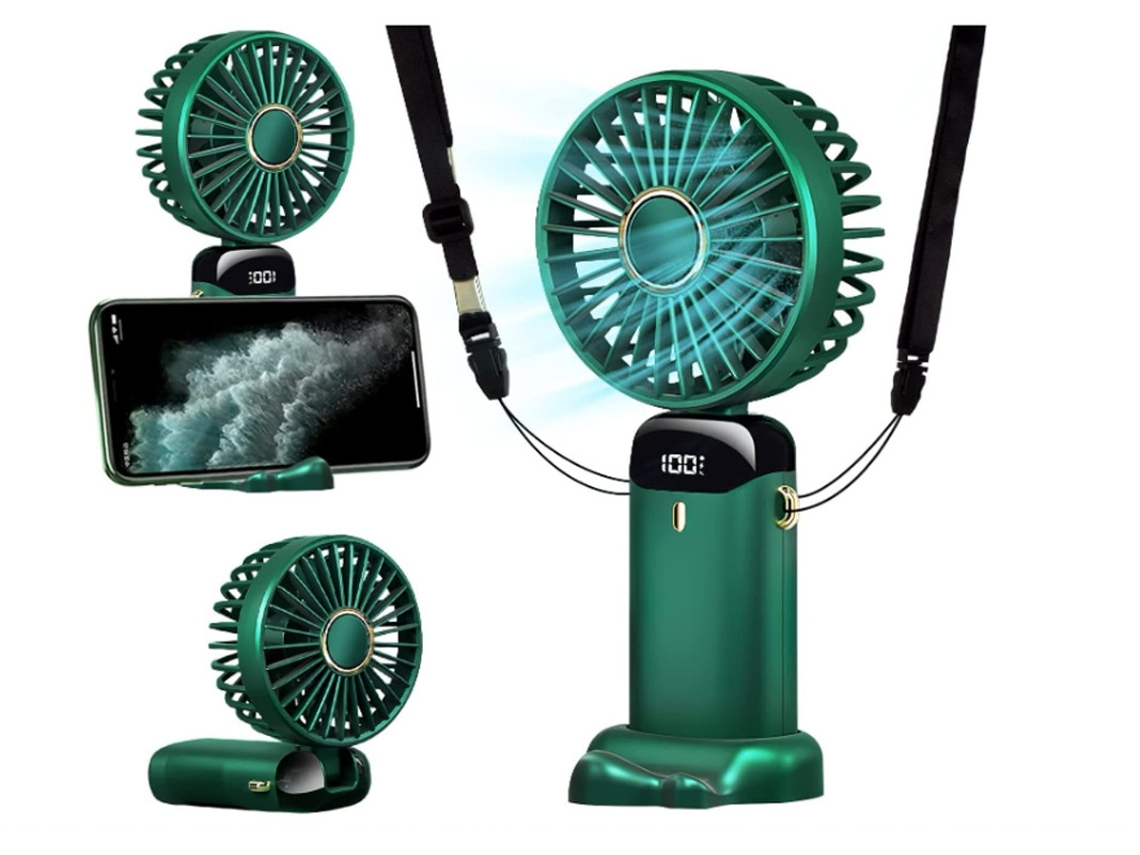 Ventilador De Mão Pessoal 5000mah Recarregável Com 5 Velocidades, Mini Ventilador Silencioso Com Display Led Yizhood (verde)