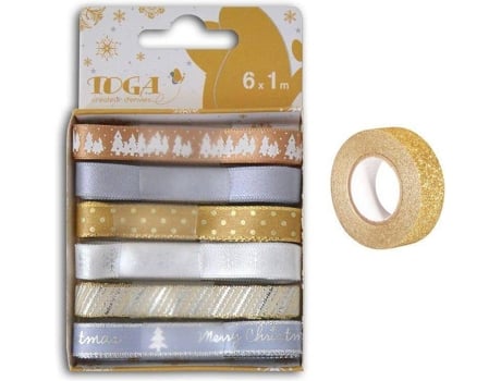 6 Fitas Natalinas YOUDOIT Fita de Natal Ouro-Prata e Dourada com Glitter 5 M