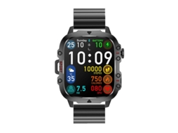(preto) Pulseira inteligente com tecido colorido de 1,96 pollegadas e pulseira de aço com junta de bambu, compatível com chamadas Bluetooth.