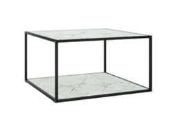 Vidaxl Mesa De Centro 90x90x50 Cm Preto Com Vidro Marmorizado Branco