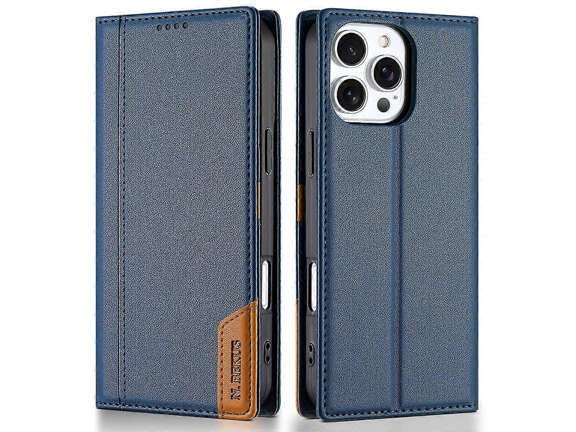 Capa Tkdaddy N.bekus P3 Para Iphone 16 Pro Com Bloqueio Rfid E Suporte Tipo Carteira, Capa Flip De Couro Sintético, Azul