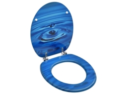 Vidaxl Assento Sanita C/ Tampa Mdf Design Gotas De Água Azul