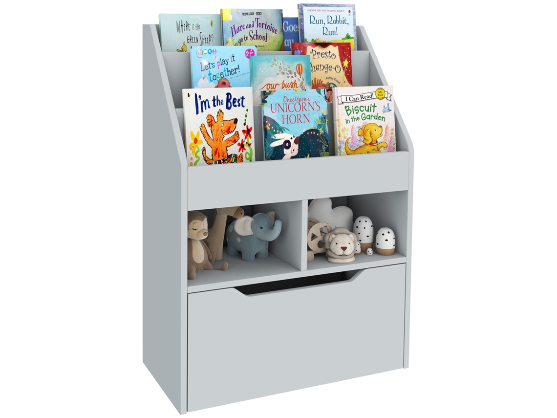 Prateleira Infantil Com Gaveta, Estante Com Compartimentos, 60 X 29,9 X 90 Cm, Cinza