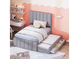 Polsterbett 90x200cm Com Rollbett E Gavetas De Armazenamento Linho Grau