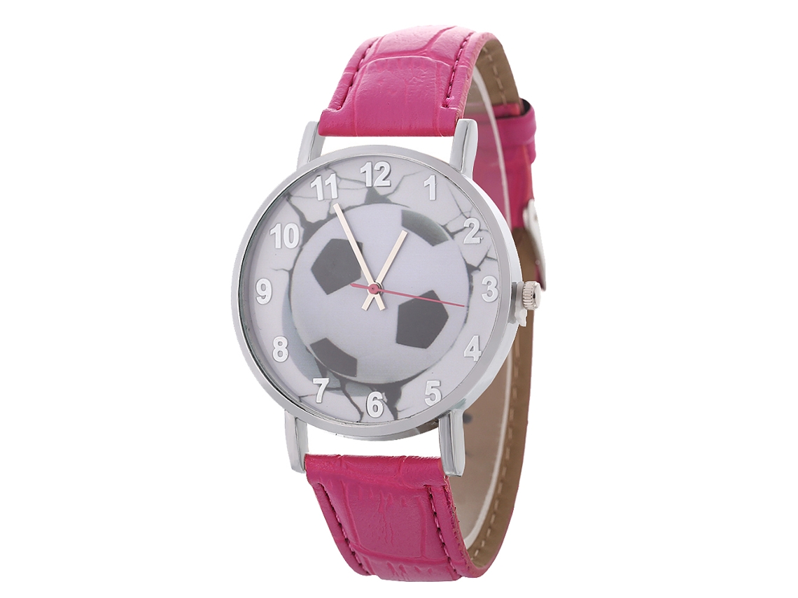 Relógio de quartzo com pulseira de couro PU, mostrador redondo, moderno, para casais (vermelho e rosa)