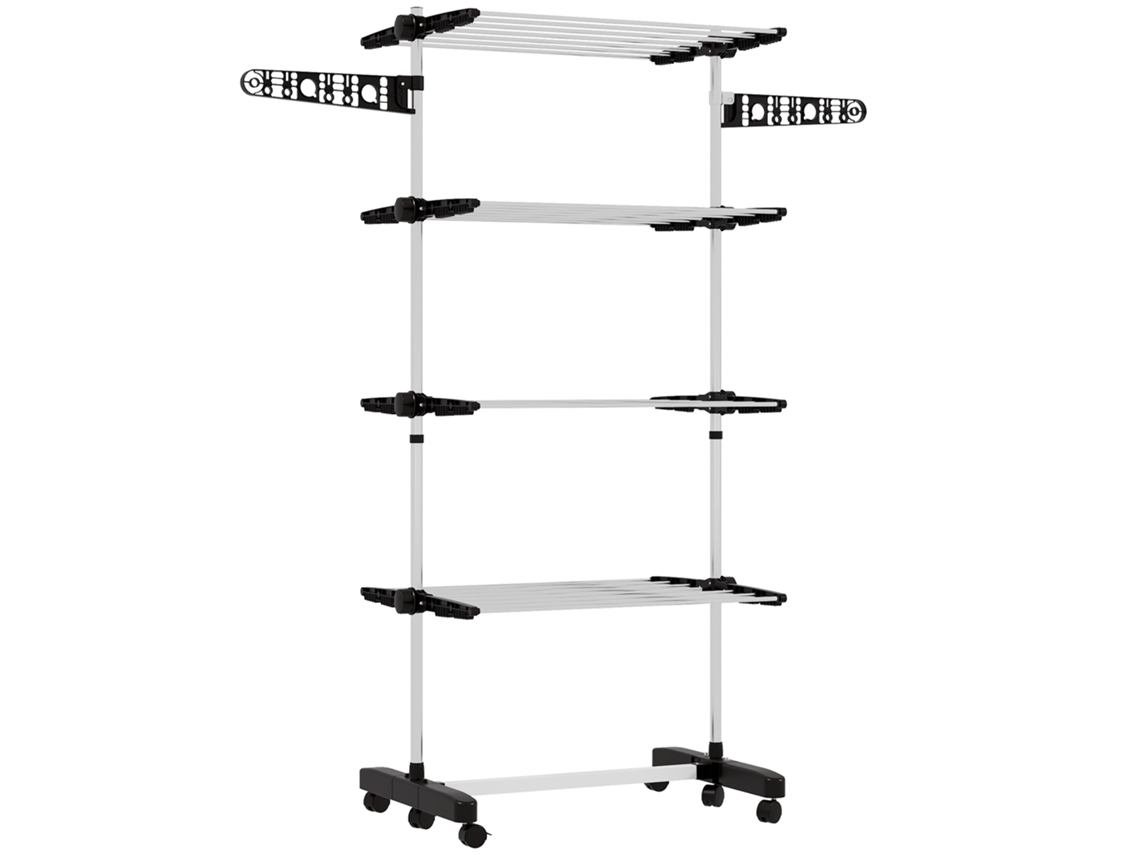 Varal vertical com 4 prateleiras ajustáveis, aço e plástico, 142x55x172 Cm, preto e prata DECORALAR TECH