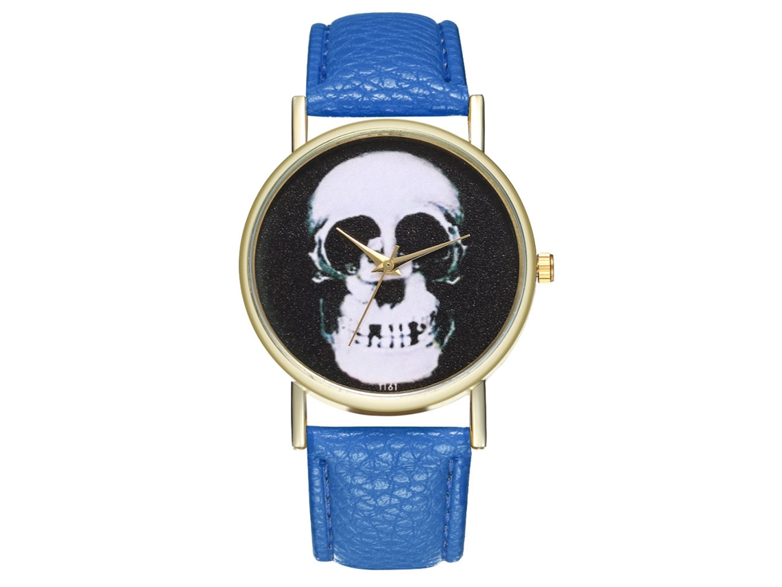 Relógio de Pulso de Quartzo Feminino Masculino de Couro Pu Azul Royal Casual