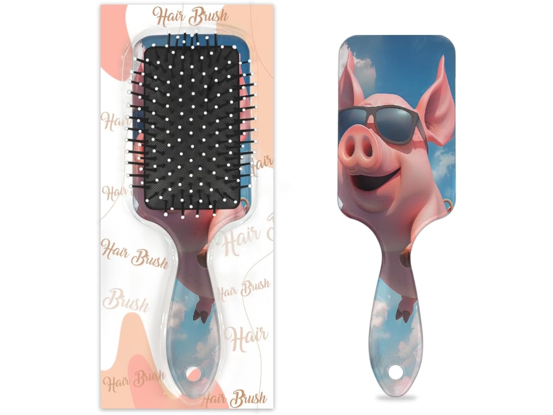 Escova Desembaraçadora Para Cabelos Molhados E Secos, Com Um Adorável Porquinho Voador De Óculos Escuros, Ideal Para