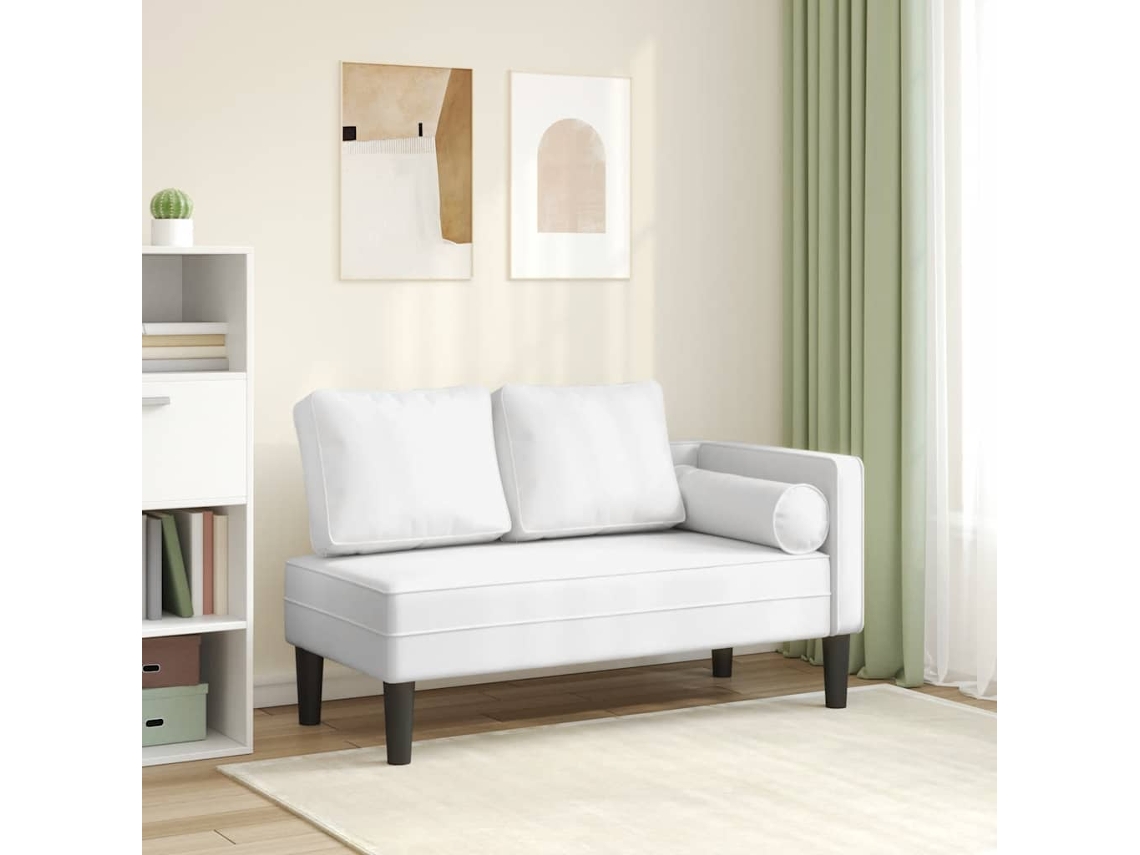 Vidaxl Chaise Longue com Almofadões Couro Artificial Branco