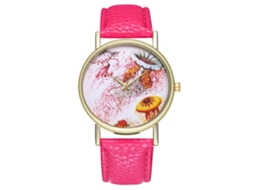 Reloj Casual De Cuarzo Para Hombre Mujer Niña Con Correa De Cuero Pu Rojo Rosa