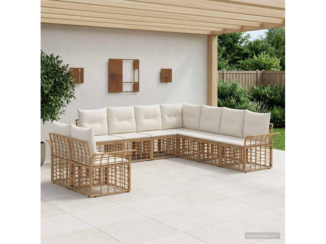 Vidaxl Conjunto De Sofás Para Exterior 9 Unid. Natural E Branco Creme