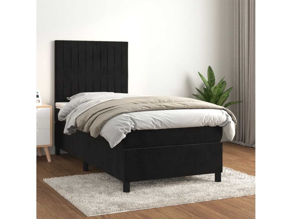 Cama Com Molas/colchão 100x200 Cm Veludo Preto
