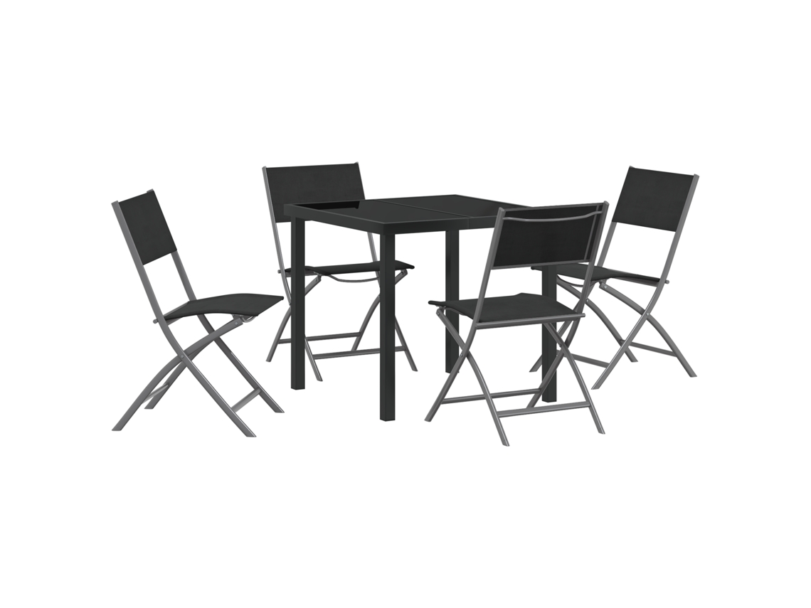 Conjunto 5 De Jantar De Jardim Vidaxl Textilene Preto E Aço