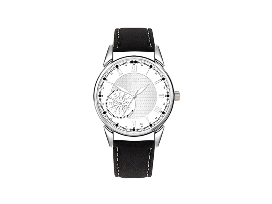 Relógio masculino casual e elegante com mecanismo de quartzo e pulseira de couro sintético, estilo simples (preto e branco).