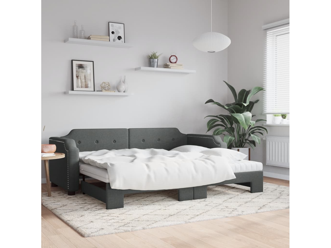 Vidaxl Sofá-cama C/ Gavetão/colchões 100x200cm Tecido Cinzento-escuro