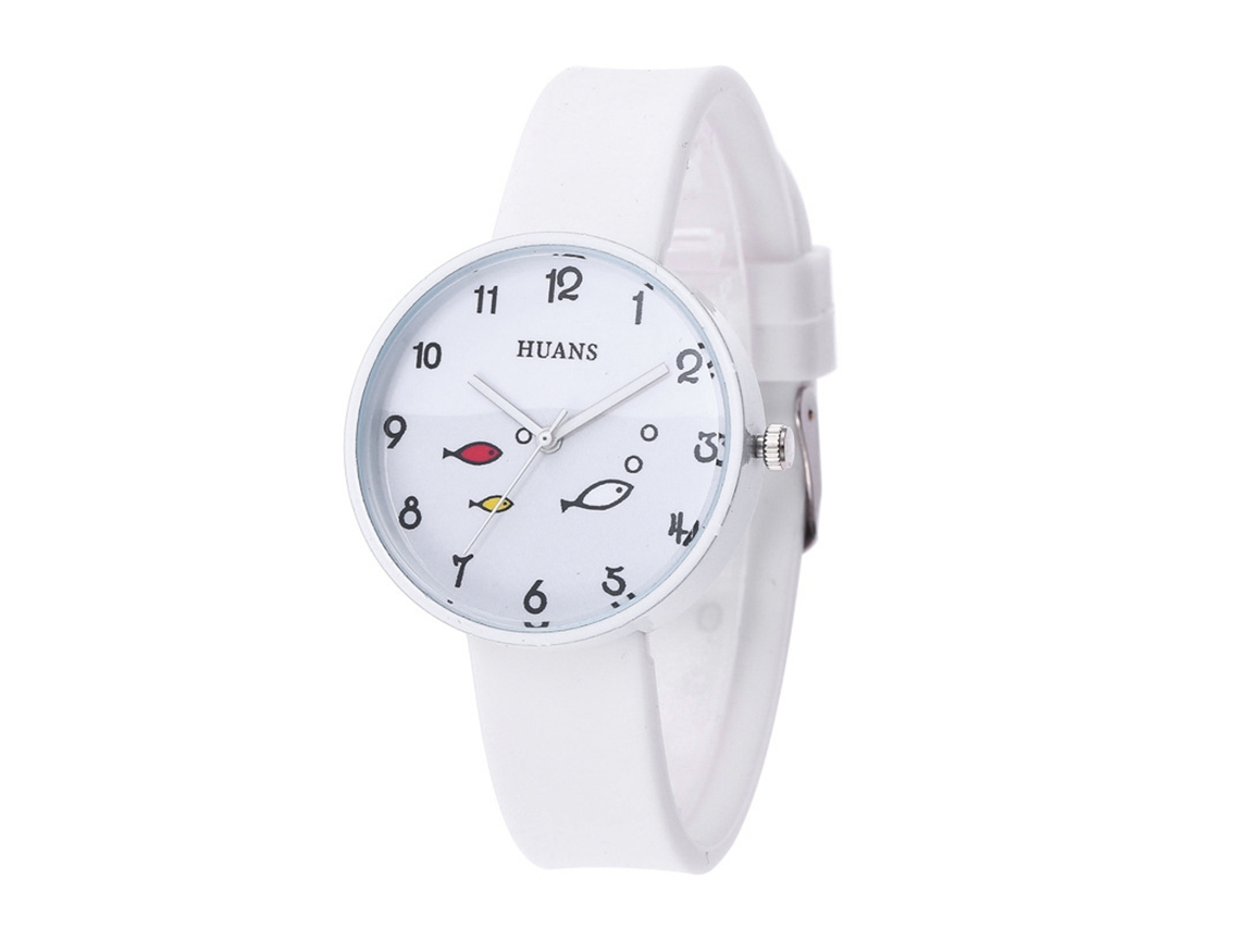 Relógio de pulso de quartzo simples em cores vibrantes com pulseira de silicone para homens, mulheres e estudantes, branco.