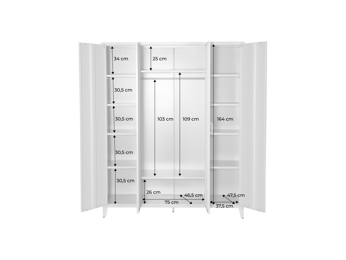 Roupeiro Industrial Em Metal Com 4 Portas, 10 Prateleiras E 1 Cabideiro, Bege