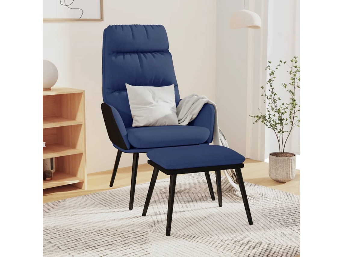 Vidaxl Cadeira De Descanso Com Banco Tecido/couro Artificial Azul