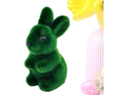 Estatueta de Coelho da Páscoa, Flocada, Musgo Artificial, Verde, Decoração de Páscoa para Exterior, para Jardim, Pátio, CHABERLU