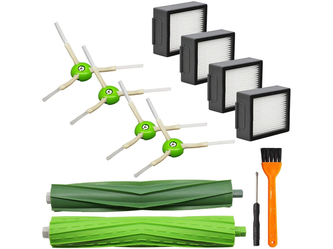 Kit Peças Reposição para Irobot Roomba Séries E/i, 4 Filtros, 4 Escovas Laterais, 1 Chave Fenda
