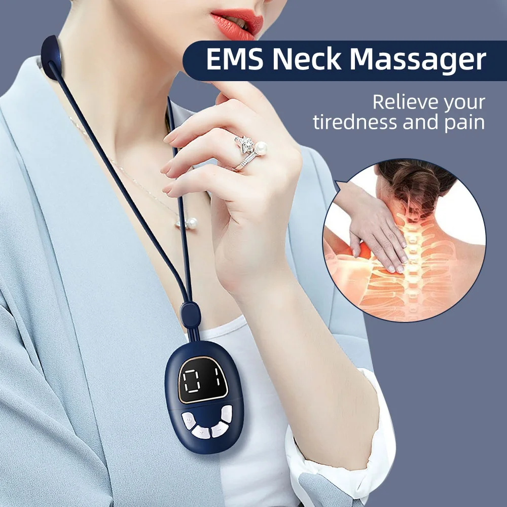Mini Colar Massageador De Pescoço Com Microcorrente Azul