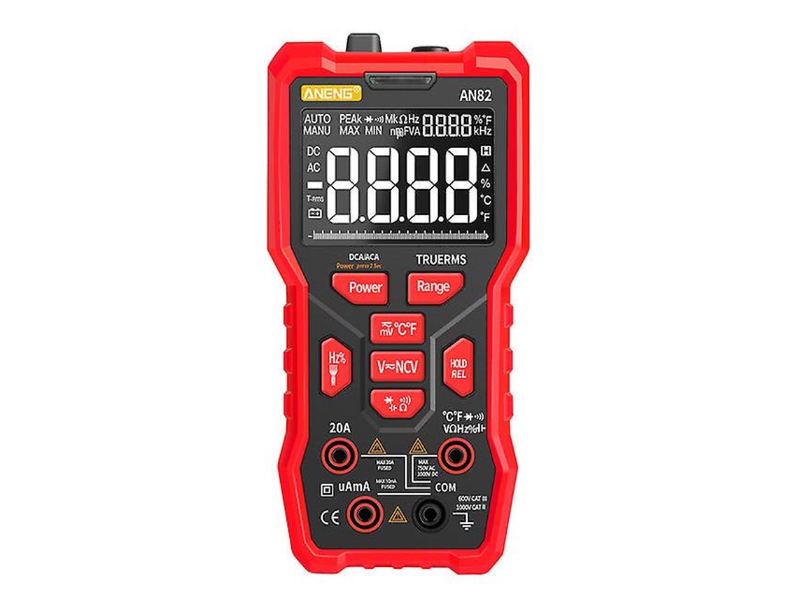 Lurelia Multímetro Digital, An82, 9999 Contagens, 1000 V, 750 V, 250 V, Alcance Automático, Luz De Fundo, Anti-sobrecarga, Temperatura Ref. 499
