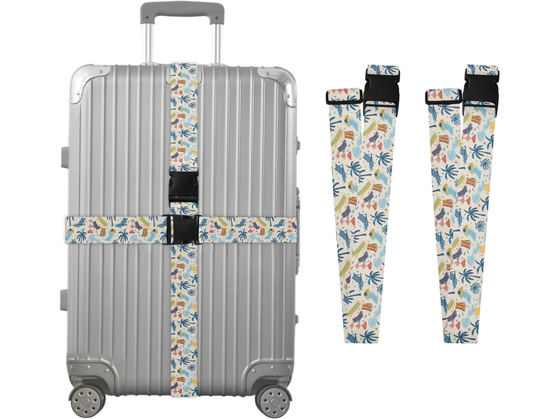 Conjunto De 2 Cintas Bagagem Com Estampa Praia Para Malas, Cintas De Viagem, Acessórios Para Cintos, Conector De Bagagem
