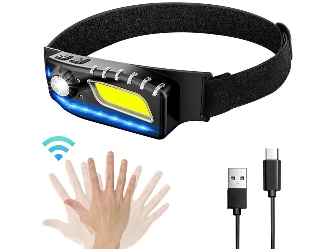 Lanterna Frontal Recarregável 1500 Lumens, 8 Modos, USB, Cob, Sensor de Movimento, para Atividades ao Ar Livre