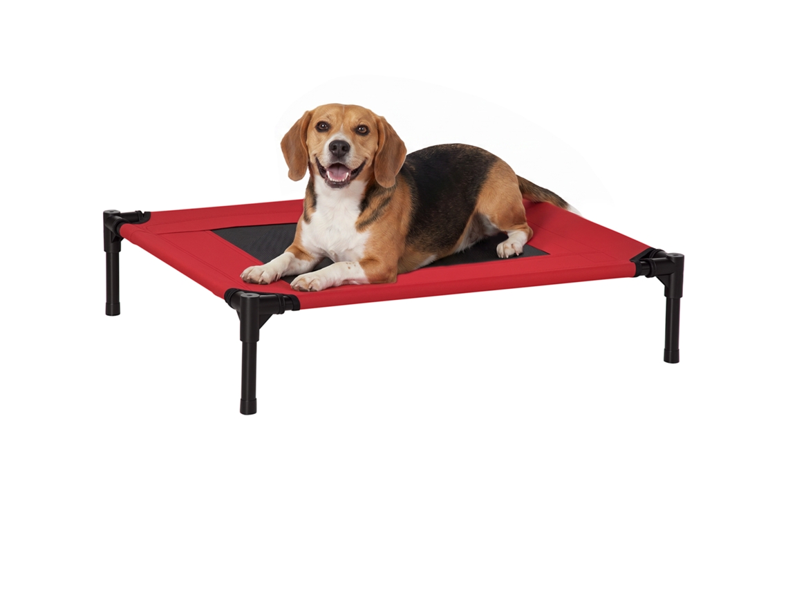 Cama Elevada Para Cão E Gato Em Tecido Oxford Microperfurado 76x61x18cm Vermelho E Preto