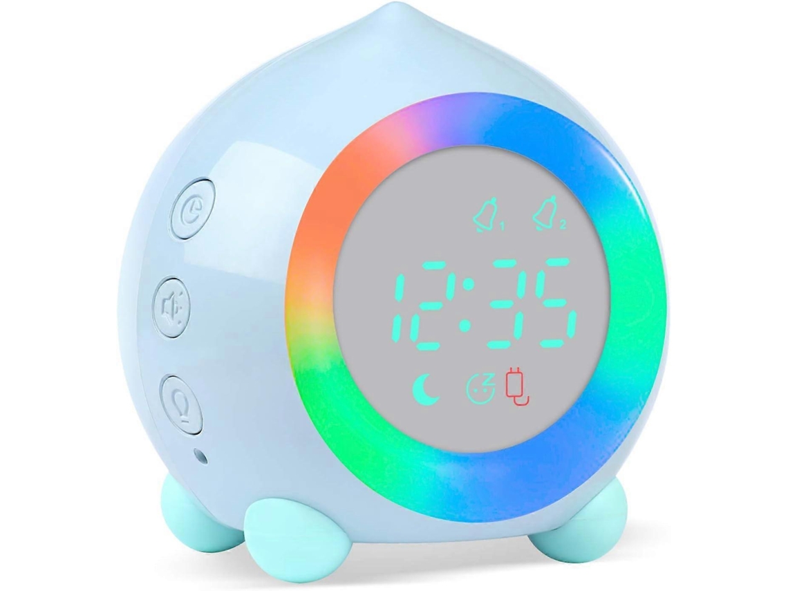 Relógio De Alarme Crianças Com Luz Led Digital Volume Ajustável Snooze Usb Azul
