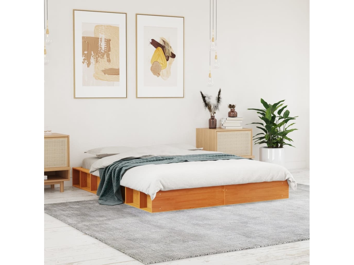 Vidaxl Cama Sem Colchão 120x200 Cm Madeira Pinho Maciça Castanho-mel